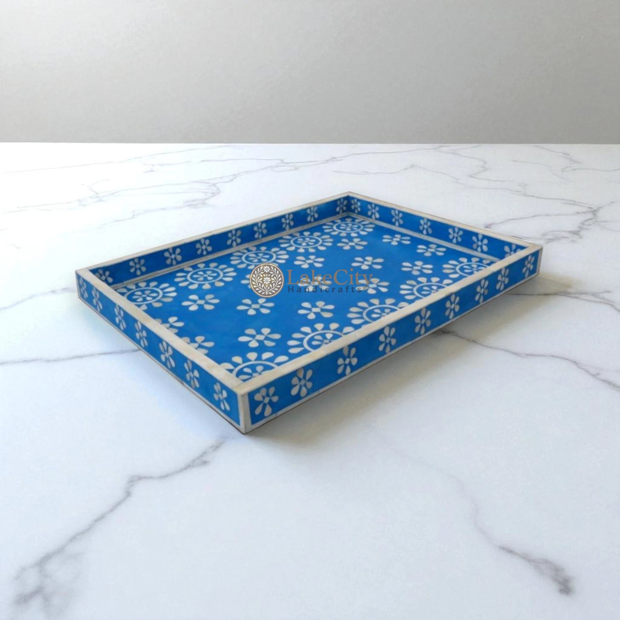 Bone Inlay Flower Pattern Serving Tray
