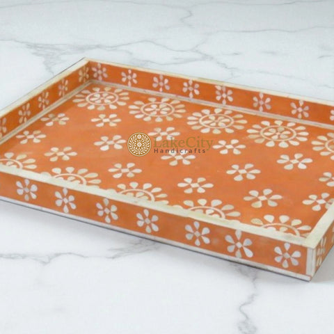 Bone Inlay Flower Pattern Serving Tray