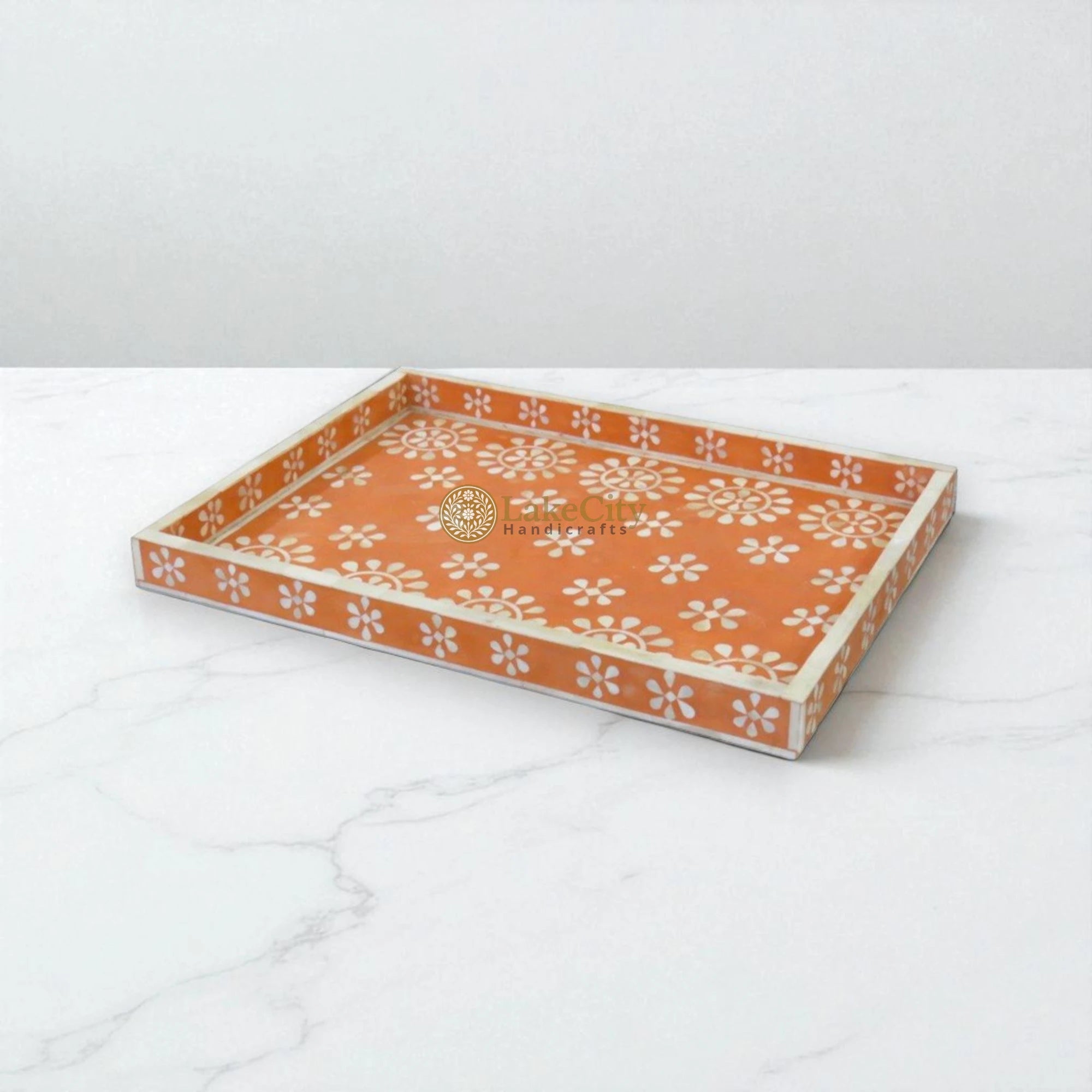 Bone Inlay Flower Pattern Serving Tray