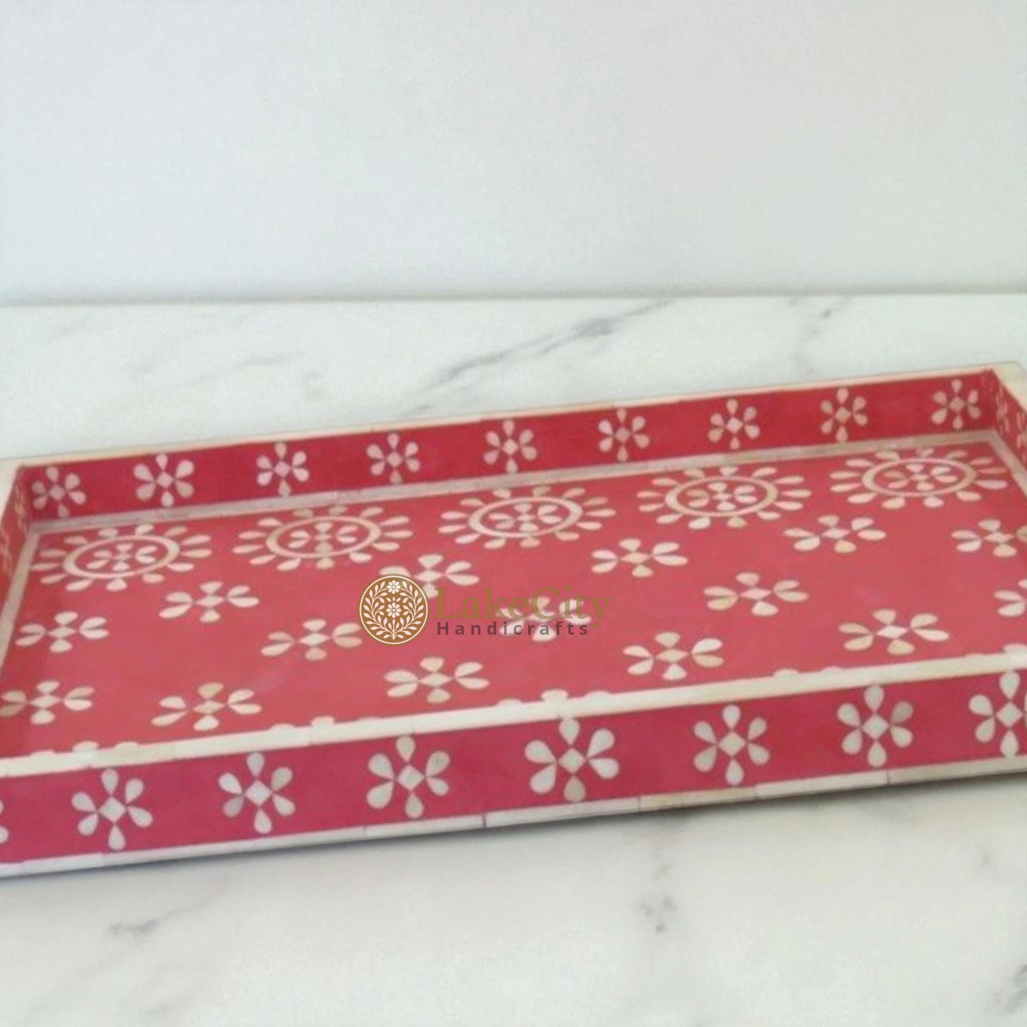 Bone Inlay Flower Pattern Serving Tray
