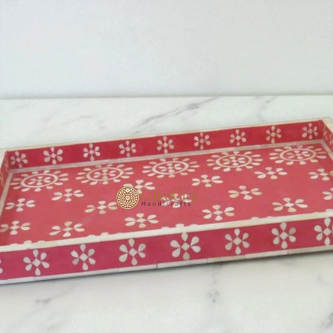 Bone Inlay Flower Pattern Serving Tray