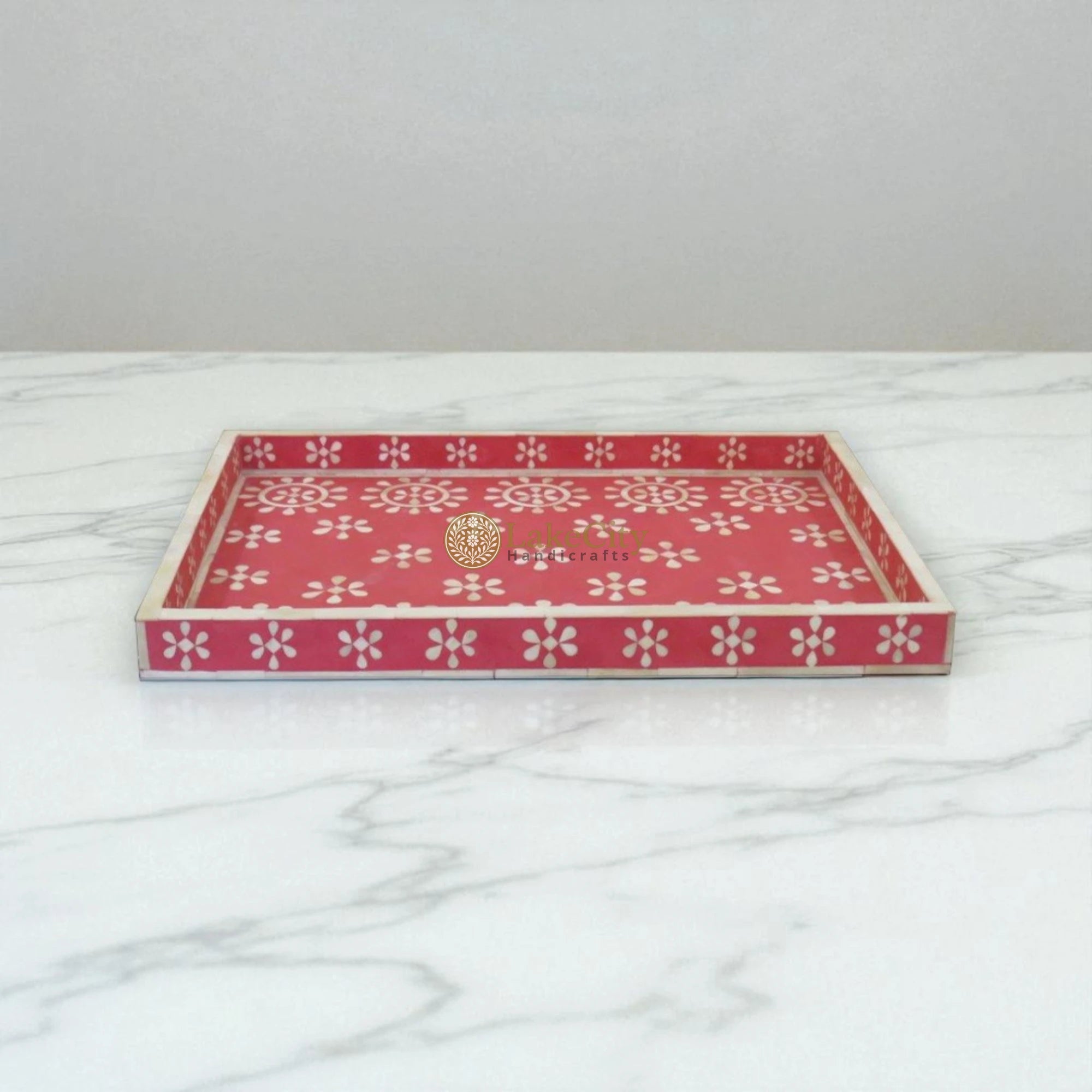Bone Inlay Flower Pattern Serving Tray