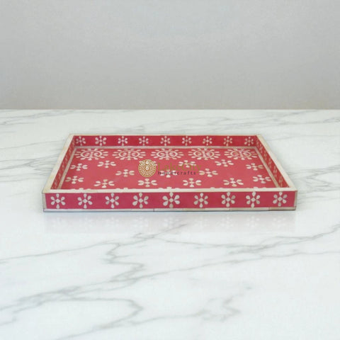 Bone Inlay Flower Pattern Serving Tray