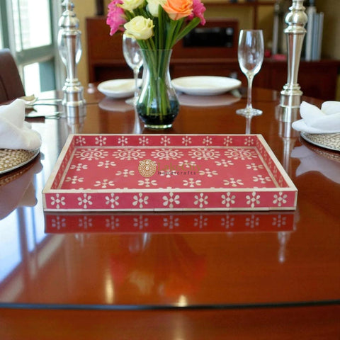 Bone Inlay Flower Pattern Serving Tray