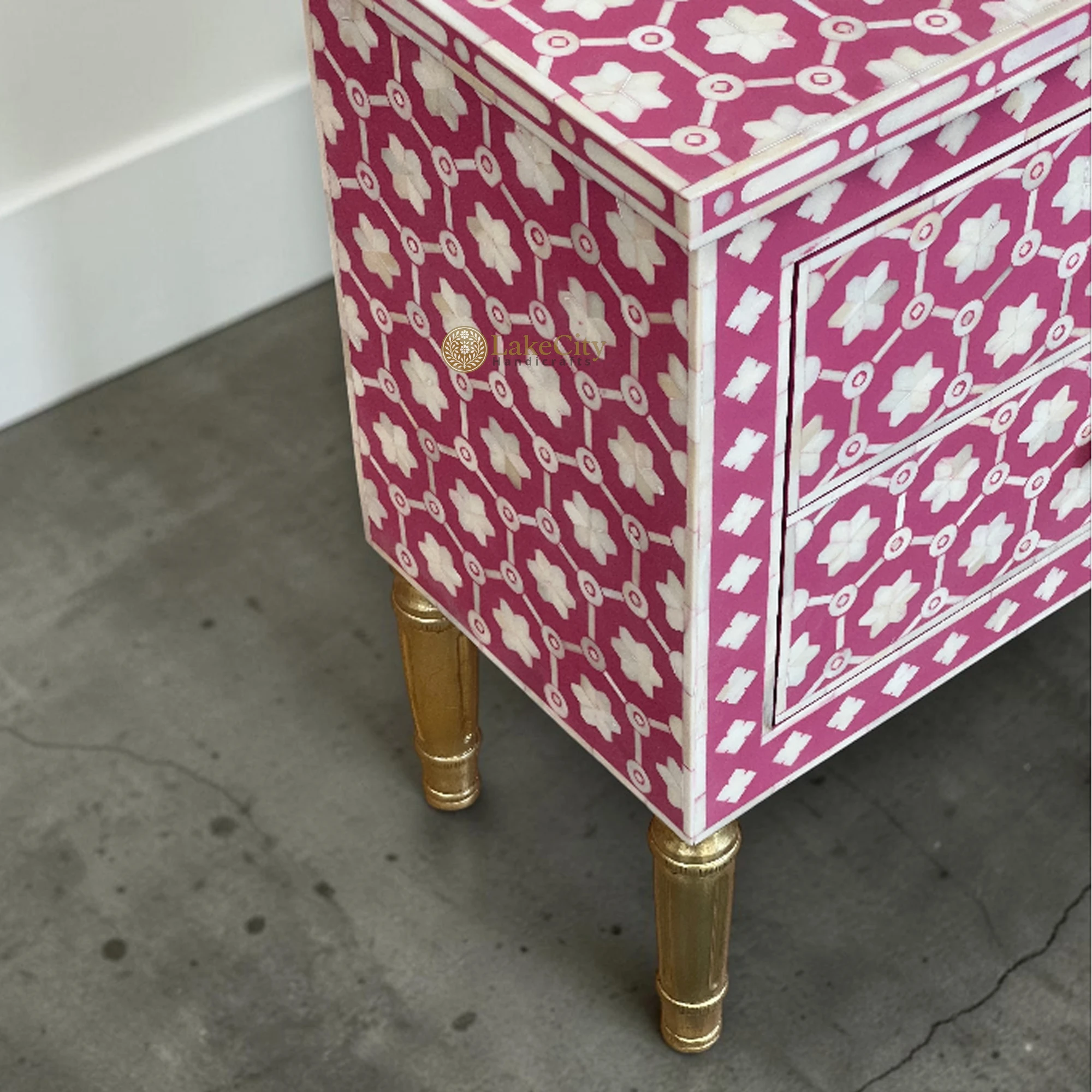 Pink Rouge Media Console Bone Inlay Flower Design Media Console Table Pink | Entertainment Unit ...