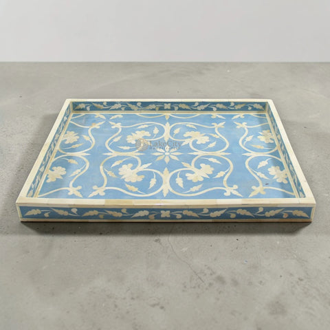 Bone Inlay Flower Tray Sky Blue