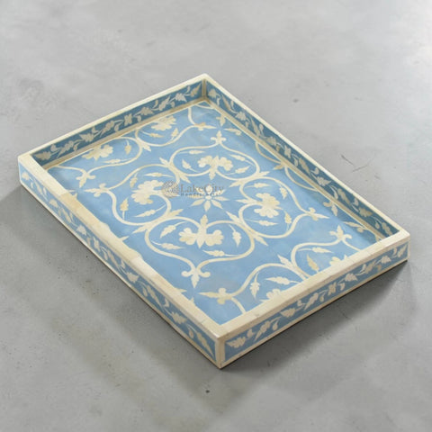 Bone Inlay Flower Tray Sky Blue