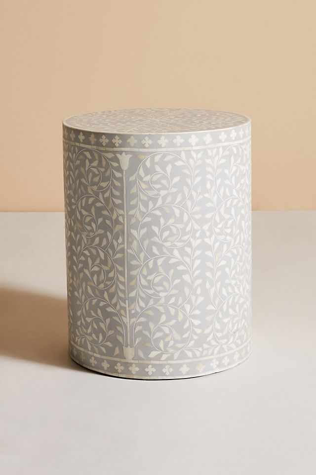 Bone Inlay Foliage Spiral Side Table Grey 1