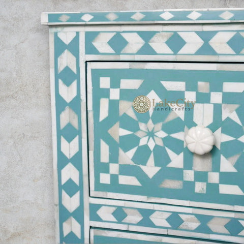 Bone Inlay Full Moroccan Design 2 Drawers Bedside Table Sage Green | Moroccan Nightstands