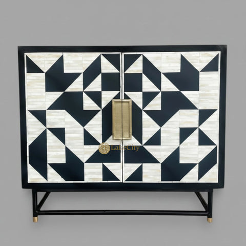 Bone Inlay Geometric 2 Door Cabinet Black