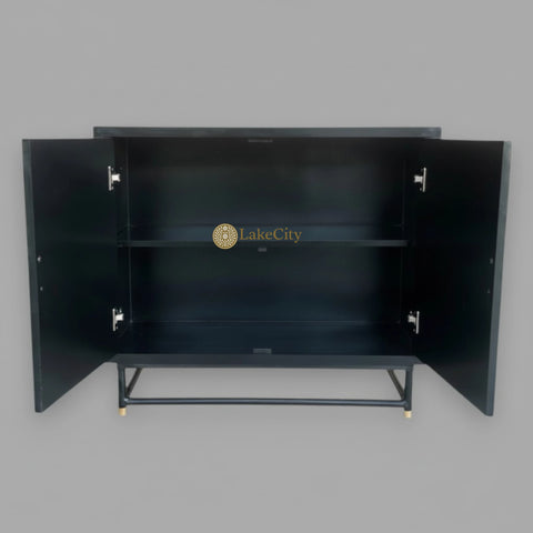 Bone Inlay Geometric 2 Door Cabinet Black
