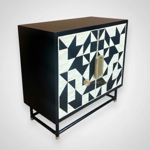 Bone Inlay Geometric 2 Door Cabinet Black