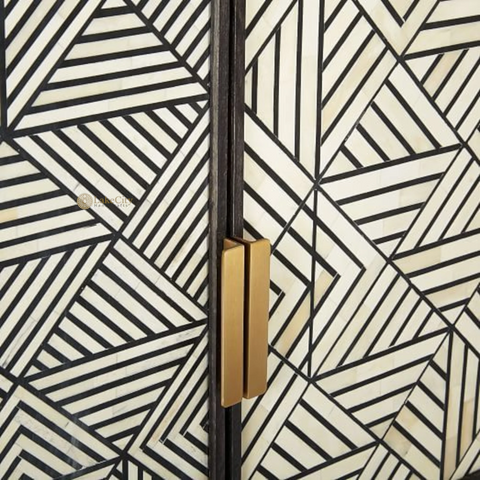 Bone Inlay Geometric Bar Cabinet Black