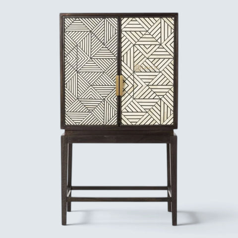 Bone Inlay Geometric Bar Cabinet Black