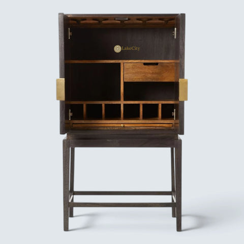 Bone Inlay Geometric Bar Cabinet Black