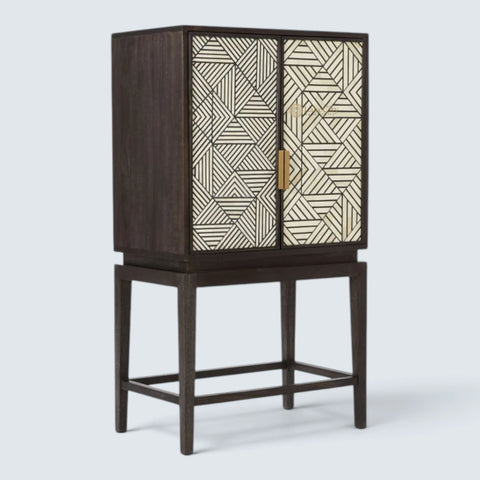 Bone Inlay Geometric Bar Cabinet Black