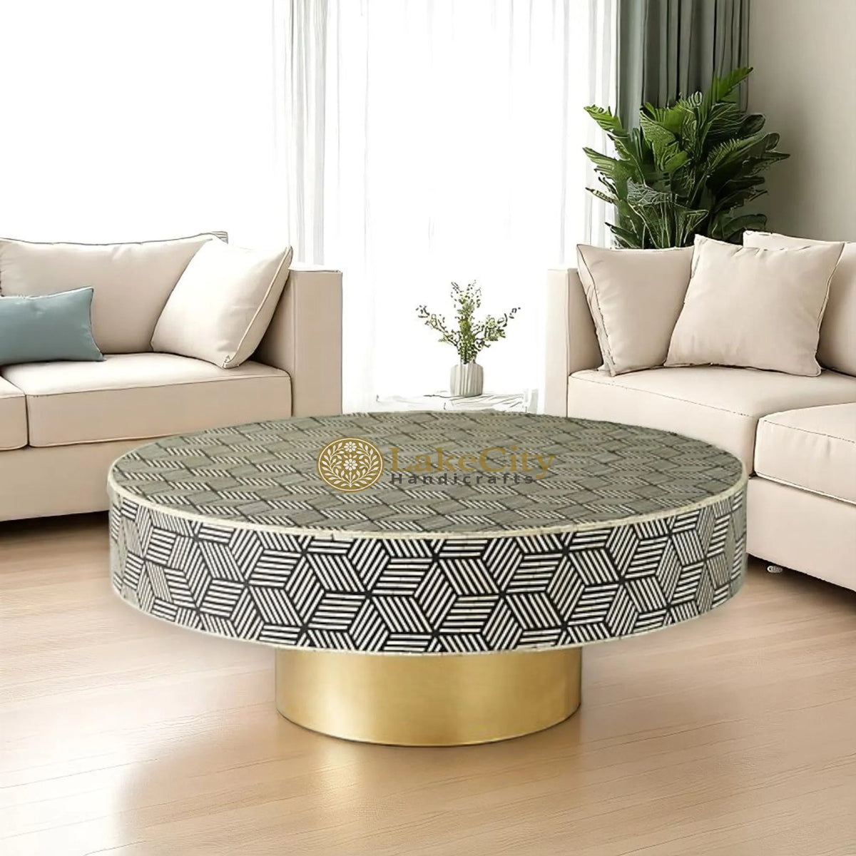 Bone Inlay Optical Design Coffee Table | Bone Inlay Optical Design Center Table