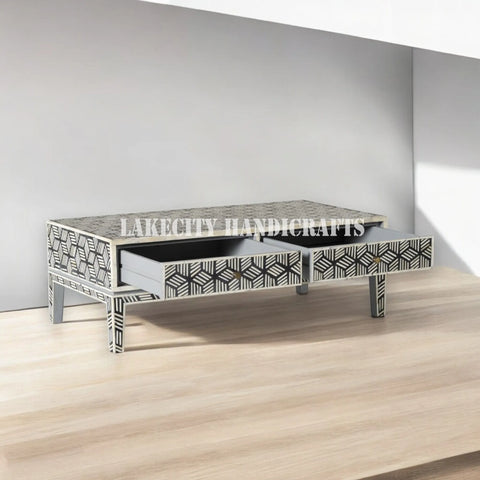 Bone Inlay Geometric Cubic Design Coffee Table Black | Bone Inlay Geometric Cubic Design Center Table Black