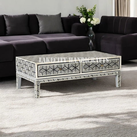 Bone Inlay Geometric Cubic Design Coffee Table Black | Bone Inlay Geometric Cubic Design Center Table Black