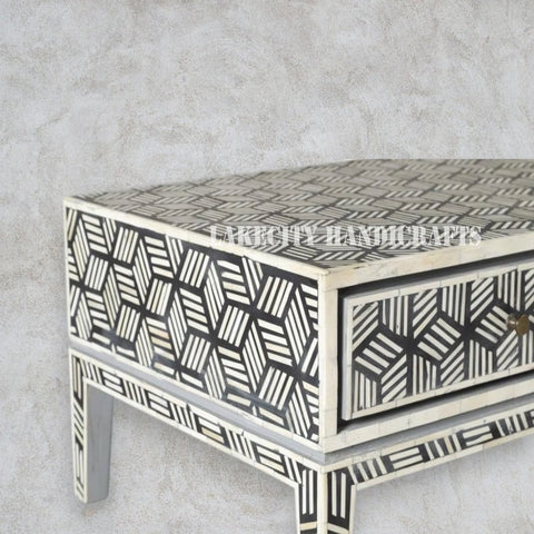 Bone Inlay Geometric Cubic Design Coffee Table Black | Bone Inlay Geometric Cubic Design Center Table Black