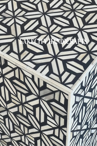 Hope Bone Inlay 2 Drawer Large Bedside Dark Grey | Grey Nightstand