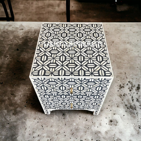 Hope Bone Inlay 2 Drawer Large Bedside Dark Grey | Grey Nightstand