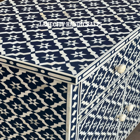 Bone Inlay Arctic Design 3 Drawers & 4 Doors Sideboard Table Indigo Blue