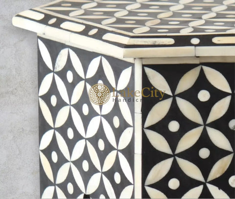 Bone Inlay Geometric Design Hexagonal Table Black