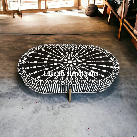 Bone Inlay Kalmin Oval Shape Coffee Table Black | Bone Inlay Kalmin Oval Shape Center Table Black