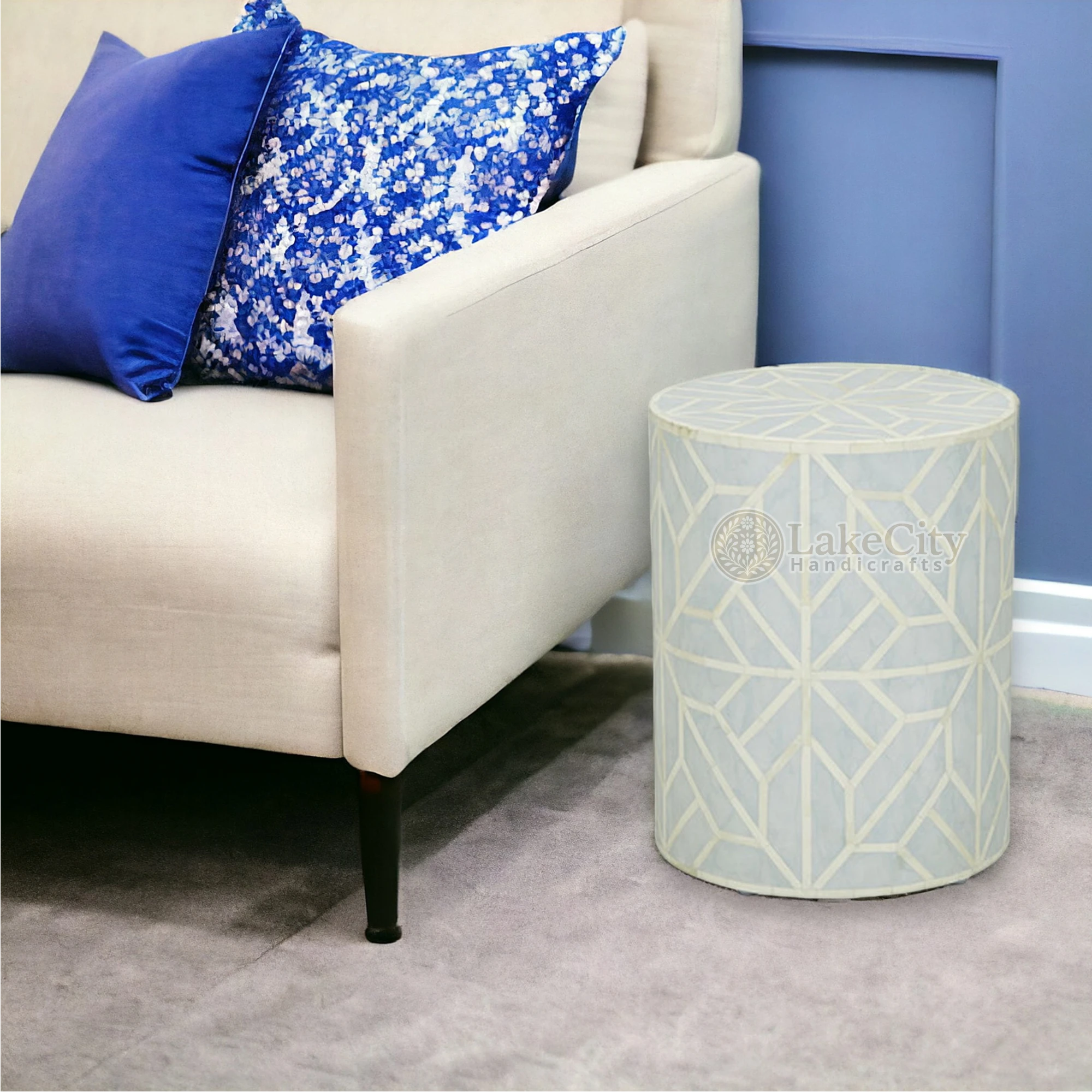 Bone Inlay Geometric Design Amelia Side Stool Table