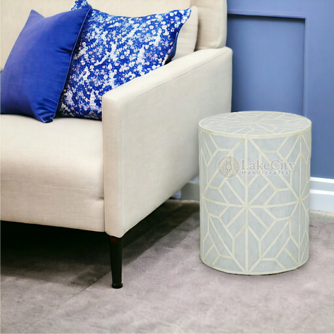 Bone Inlay Geometric Design Amelia Side Stool Table