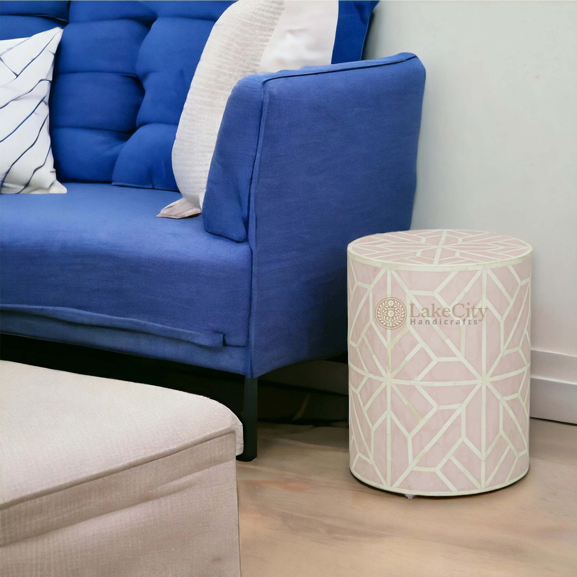 Bone Inlay Geometric Design Amelia Side Stool Table