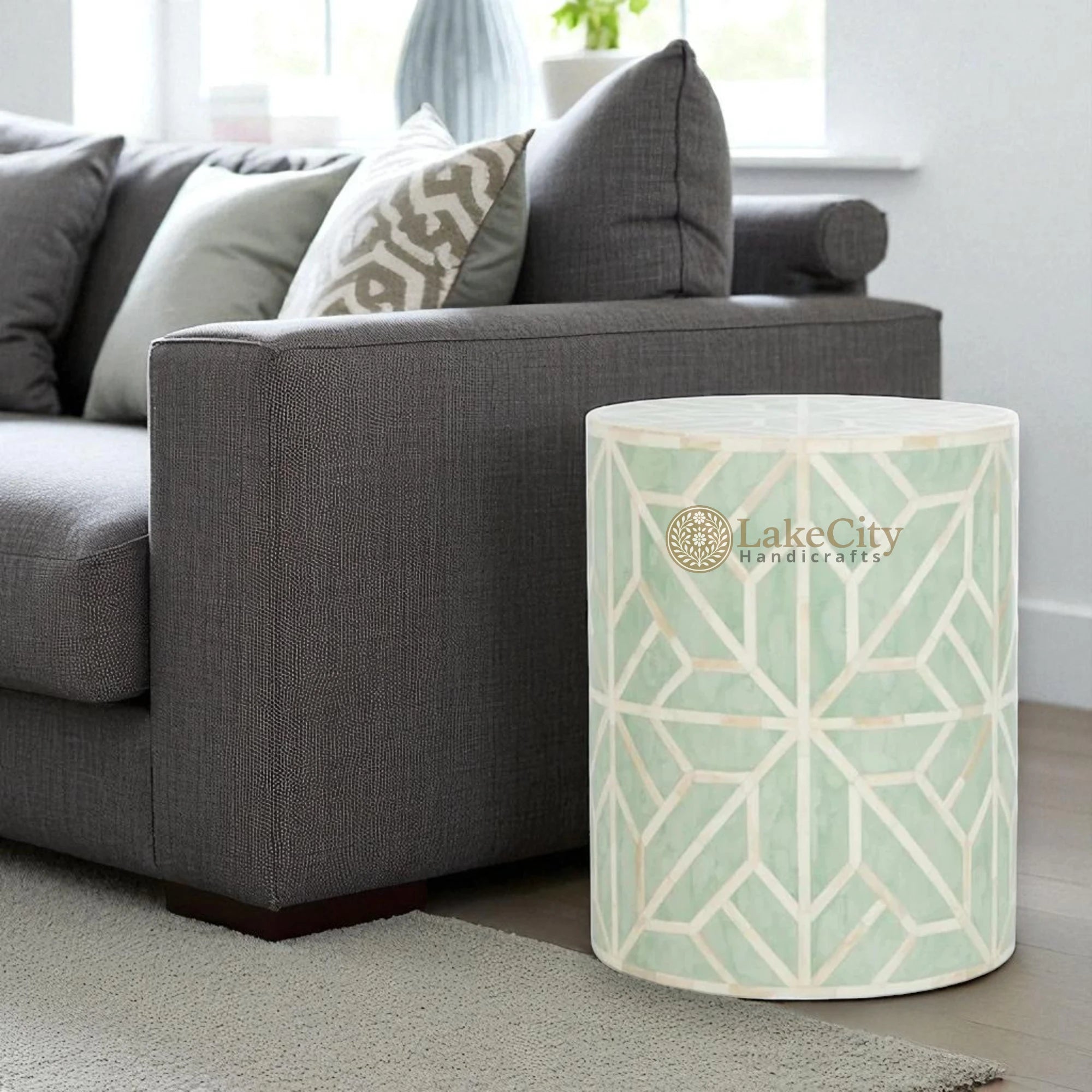 Bone Inlay Geometric Design Amelia Side Stool Table