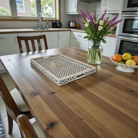 Bone Inlay Geometric Design Serving Tray Black