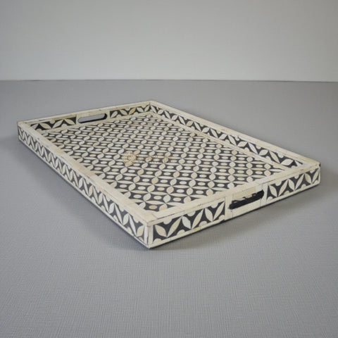 Bone Inlay Geometric Design Serving Tray Black
