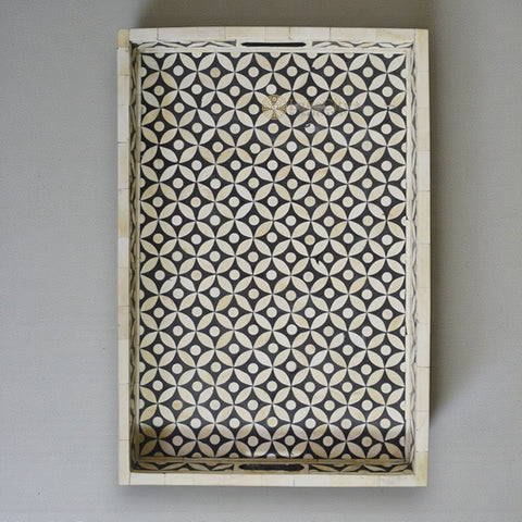 Bone Inlay Geometric Design Serving Tray Black