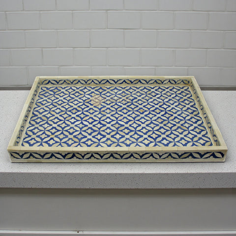 Bone Inlay Geometric Design Tray Blue