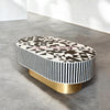 Bone Inlay Geometric Illusion Design Oval Shape Coffee Table Black | Bone Inlay Geometric Illusion Design Oval Shape Center Table Black