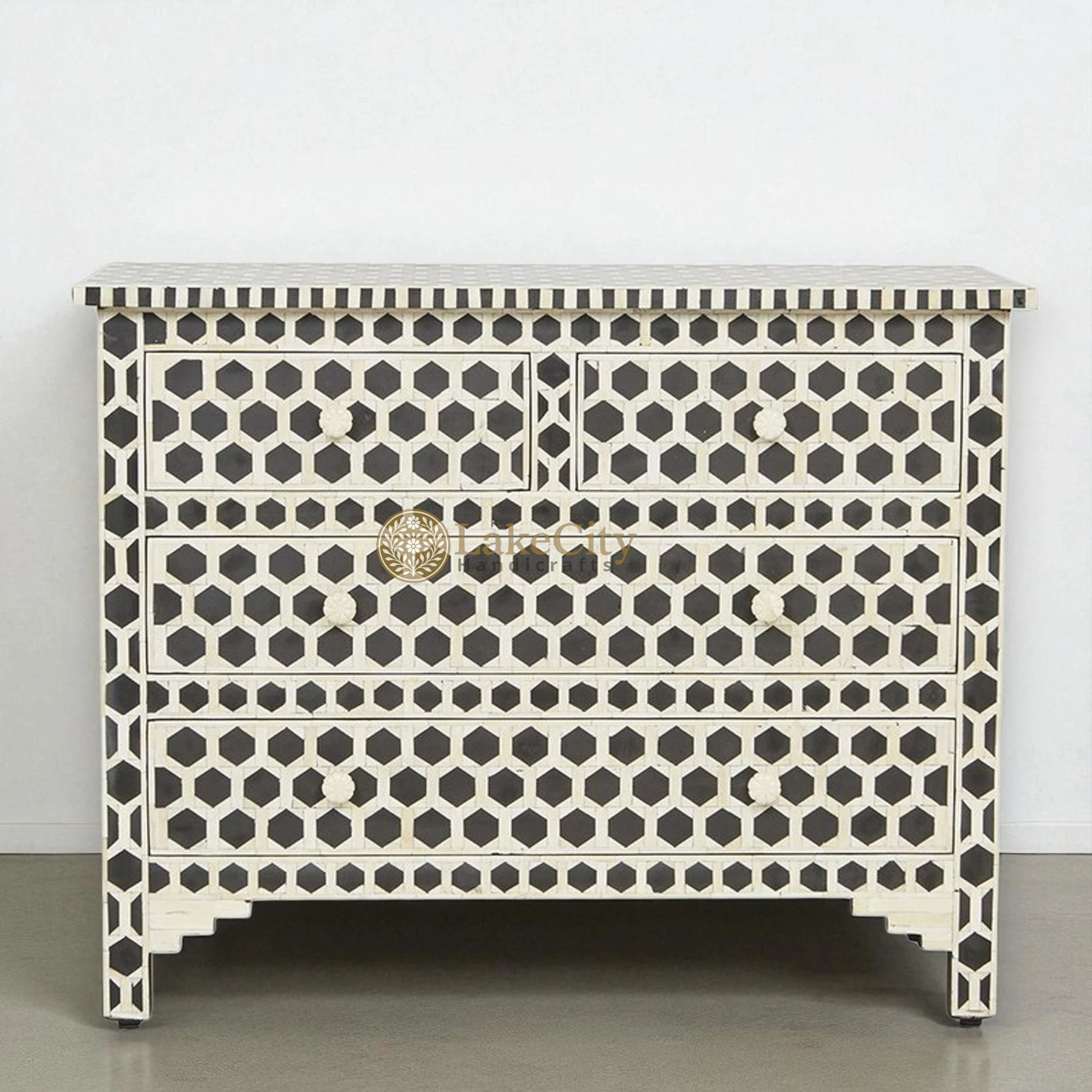 Bone Inlay Hexagon Design 4 Drawers Chest