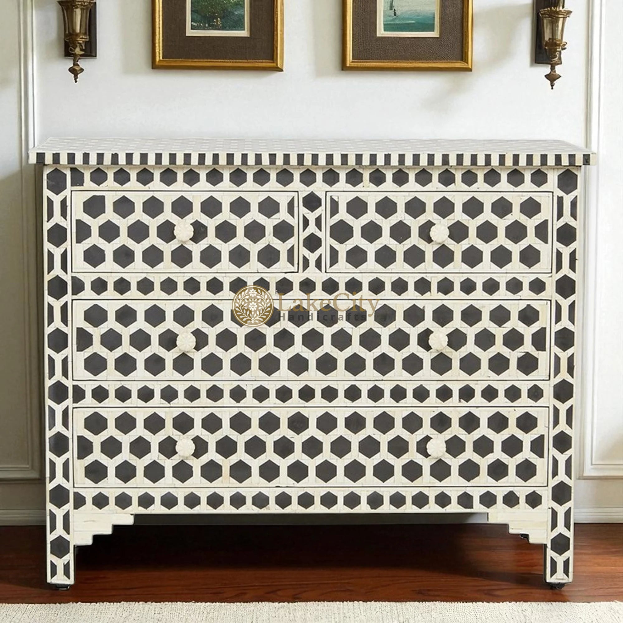 Bone Inlay Designs Bone Inlay Hexagon Design 4 Drawers Chest – Lakecity Handicrafts