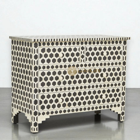 Bone Inlay Hexagon Design 4 Drawers Chest