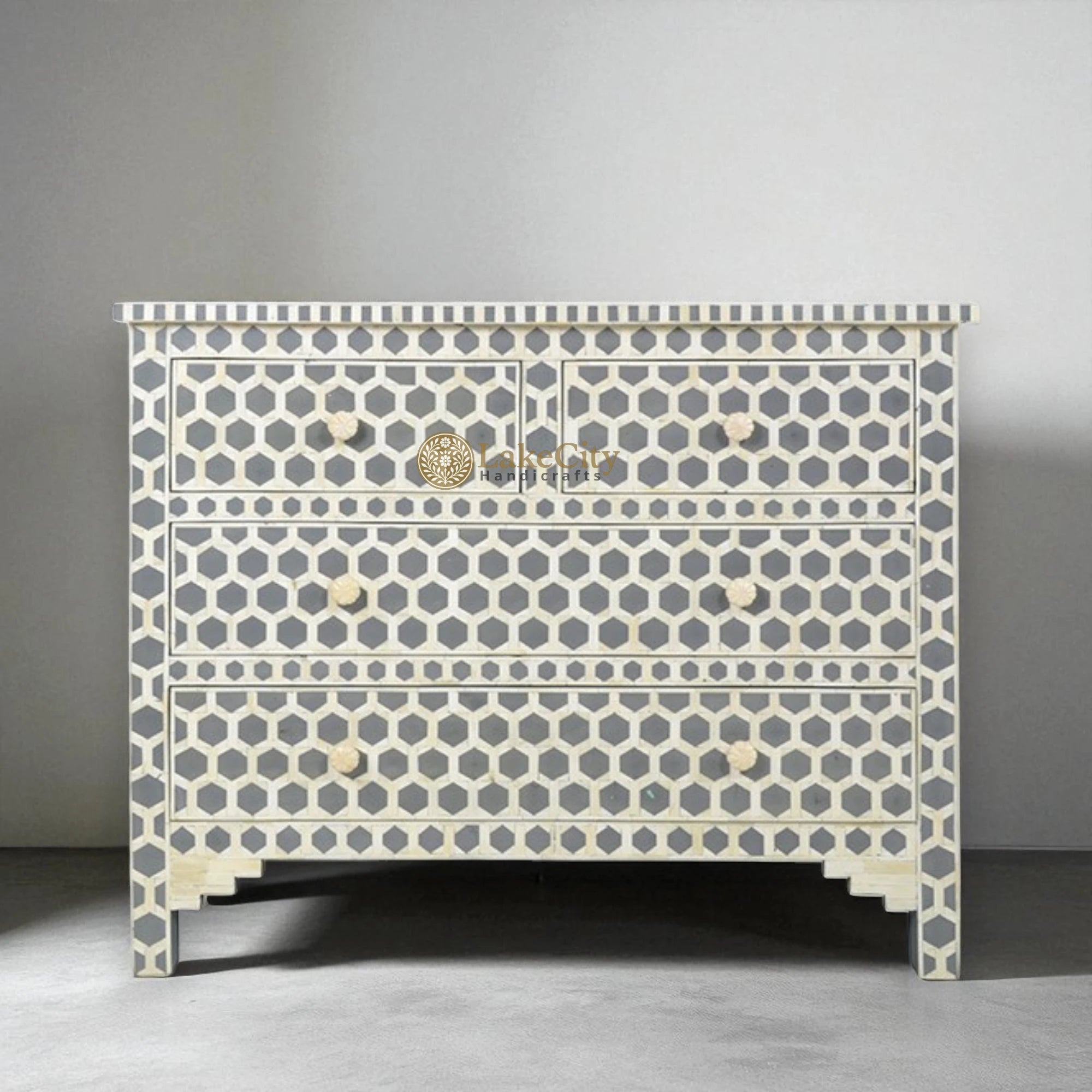 Bone Inlay Hexagon Design 4 Drawers Chest
