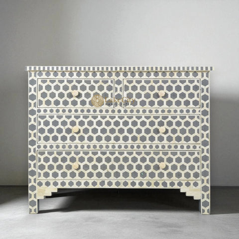 Bone Inlay Hexagon Design 4 Drawers Chest