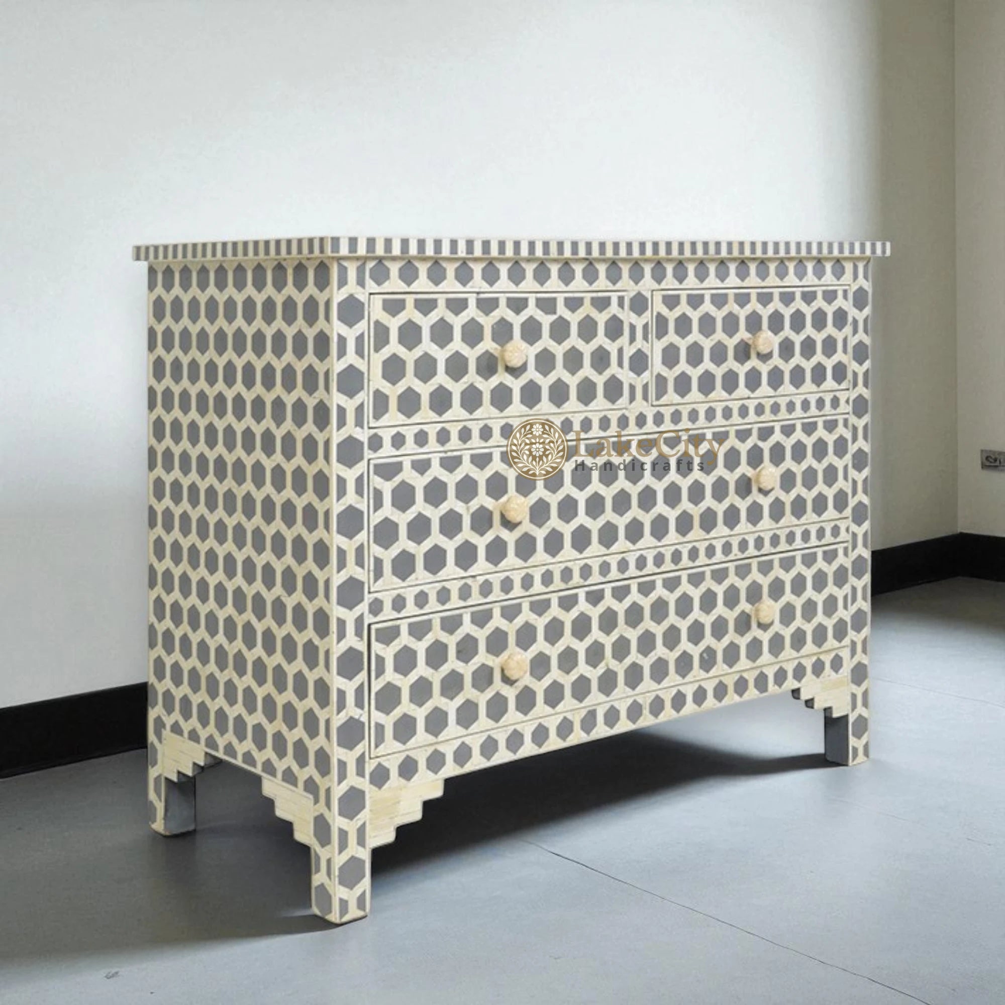 Bone Inlay Hexagon Design 4 Drawers Chest