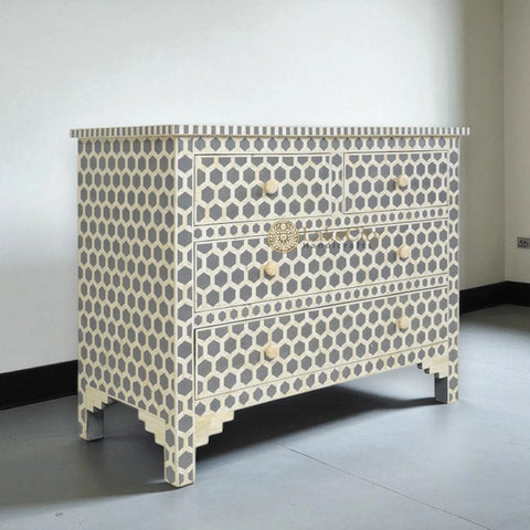 Bone Inlay Hexagon Design 4 Drawers Chest