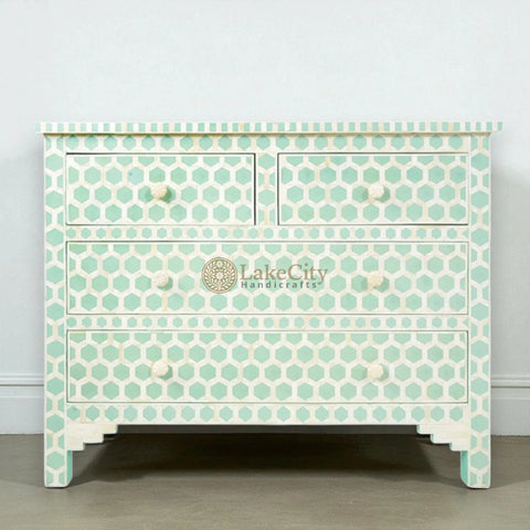 Bone Inlay Hexagon Design 4 Drawers Chest