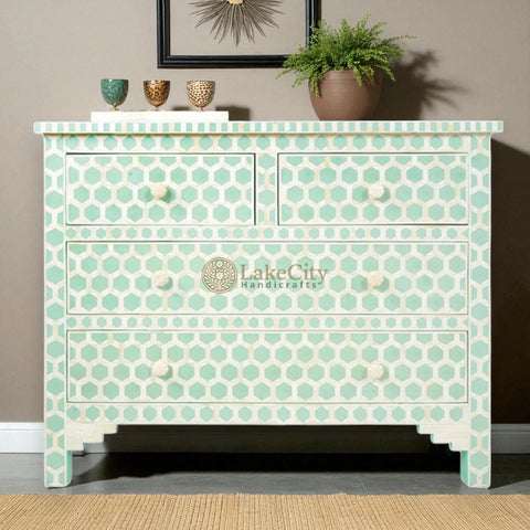 Bone Inlay Hexagon Design 4 Drawers Chest