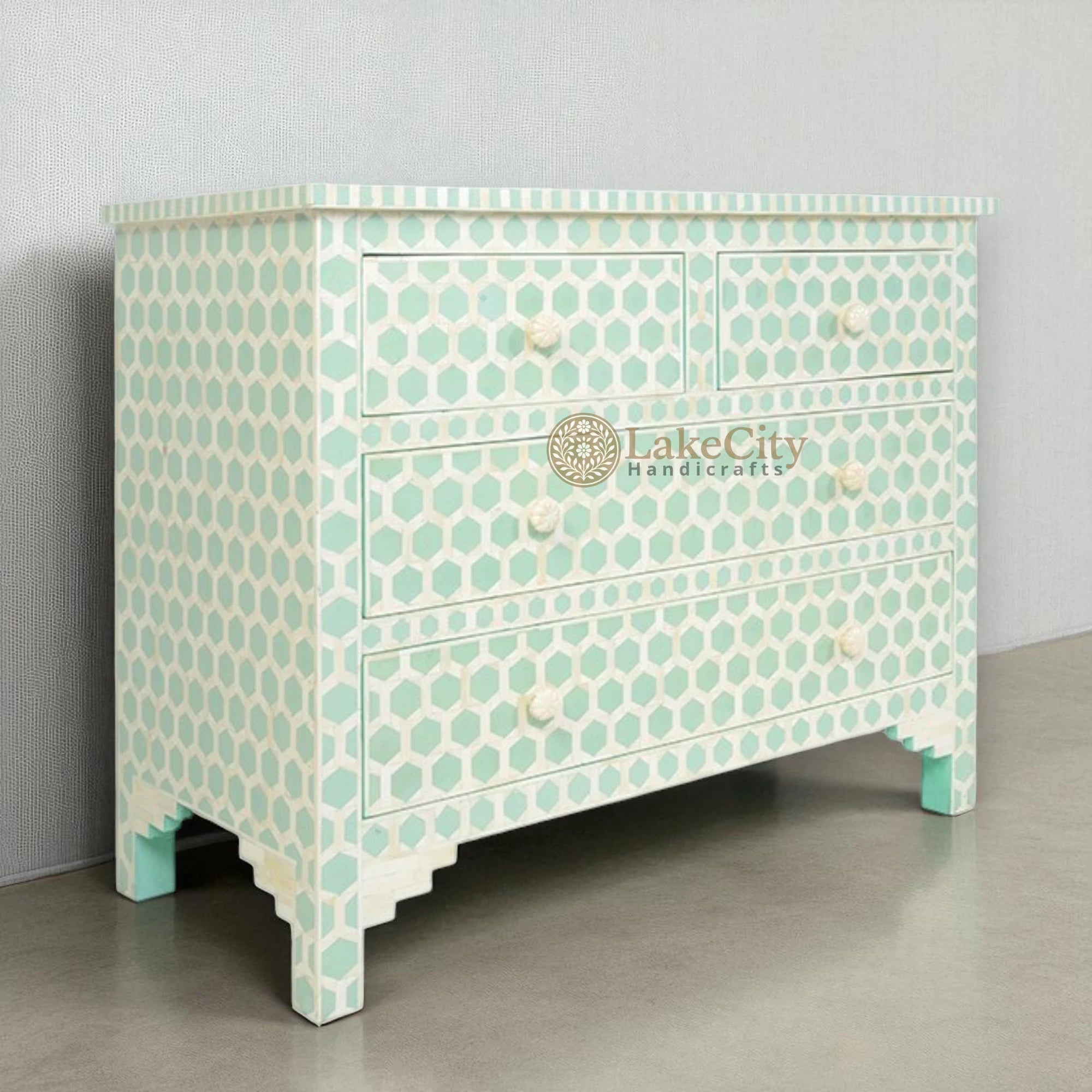 Bone Inlay Hexagon Design 4 Drawers Chest