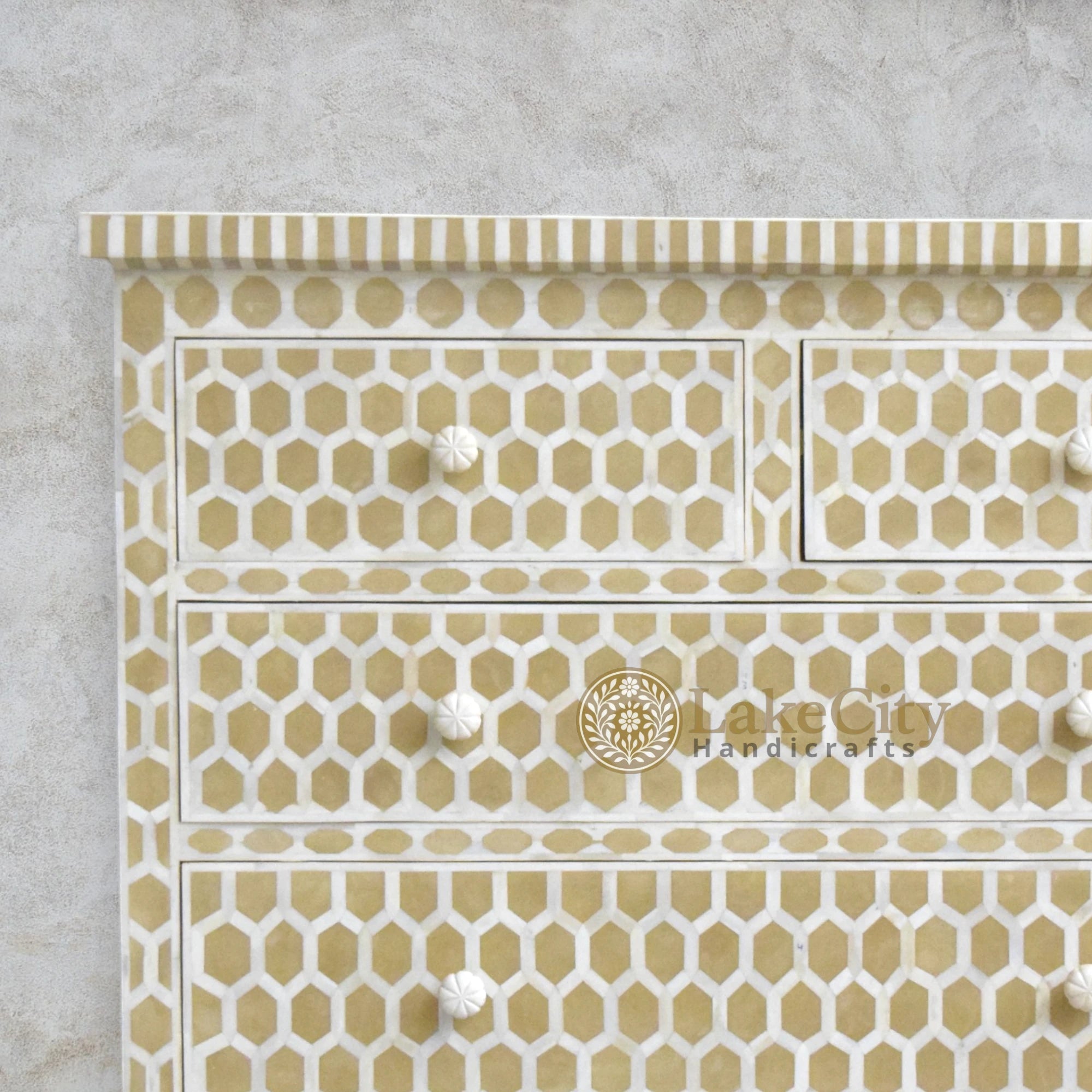Bone Inlay Hexagon Design 4 Drawers Chest
