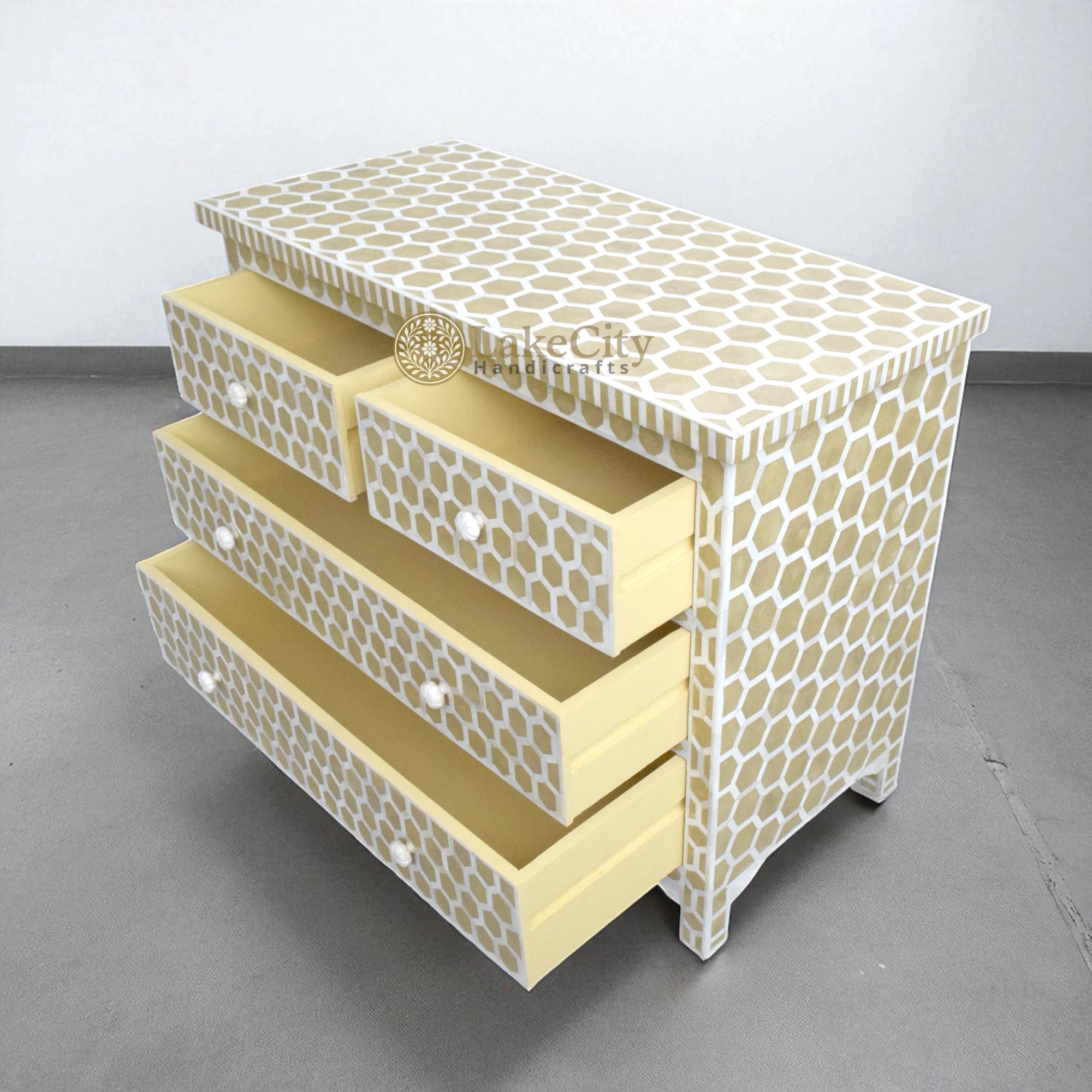 Bone Inlay Hexagon Design 4 Drawers Chest